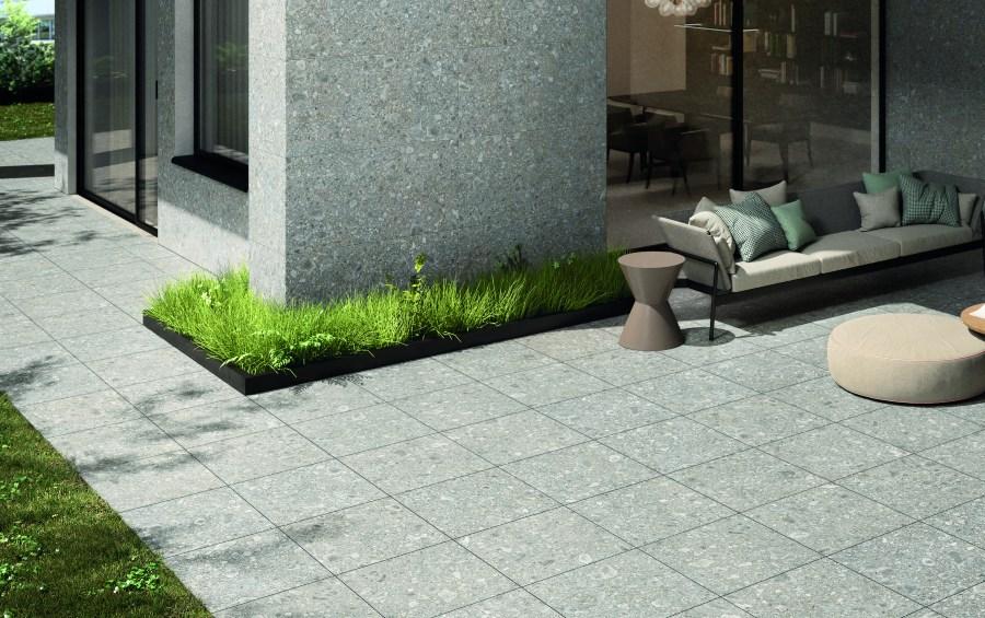 Ergon Lombarda Bodenfliese Outdoor Terrazzooptik Grigio matt 40x120 cm rekt. R11C - Terrassenplatten verlegen