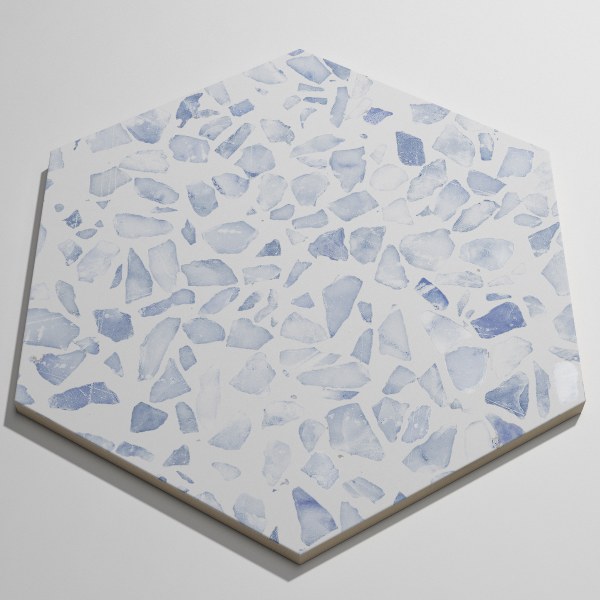 Urbanixx Gres Tarfala Bodenfliesen Terrazzooptik Hexagon Blau matt