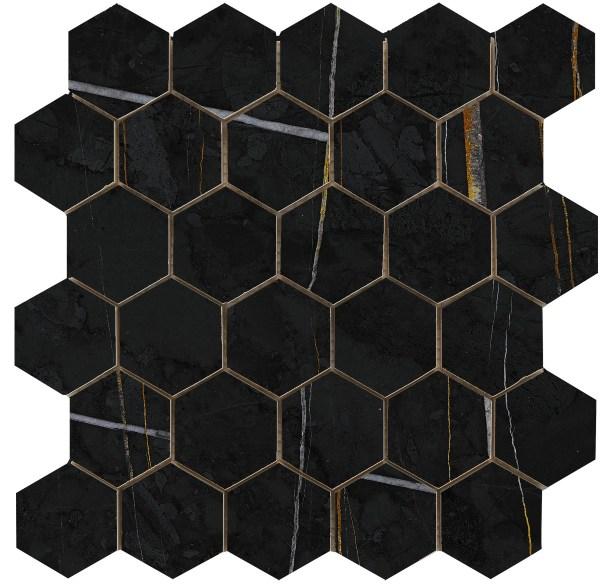 Urbanixx Gres Kangos Mosaik Hexagon Marmoroptik Schwarz matt 30x30 cm rekt.