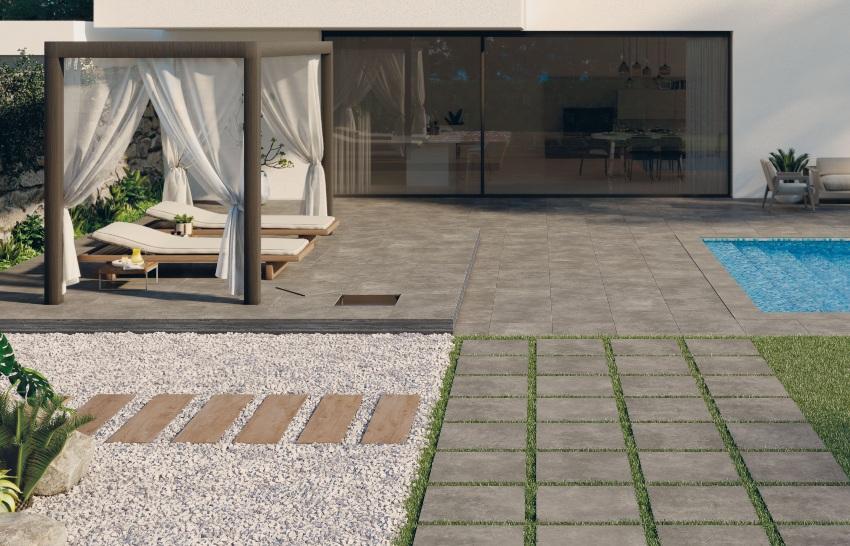 Urbanixx Gres Flata Outdoor Bodenfliesen Betonoptik Grau matt 60x60 cm rekt. R11