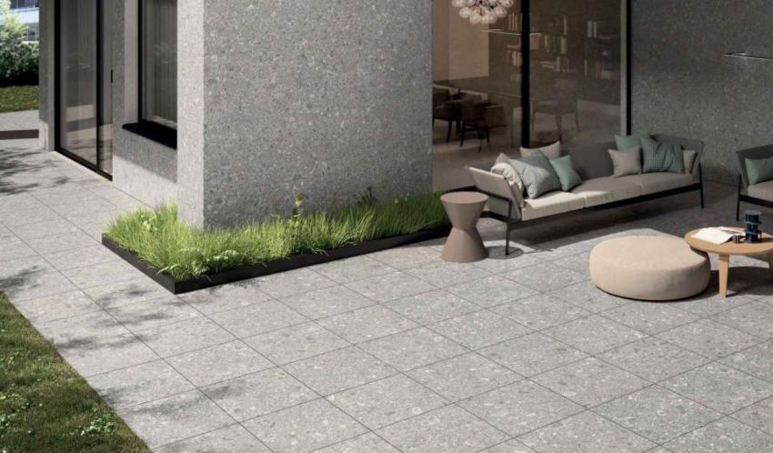 Ergon Lombarda Bodenfliese Outdoor Terrazzooptik Grigio matt 40x120 cm rekt. R11C