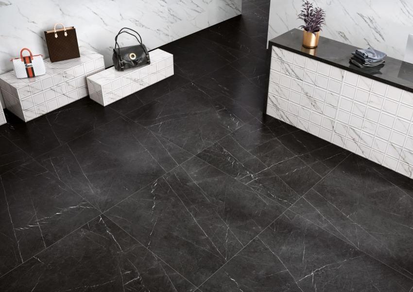 Vanezia Gres Kemi Bodenfliese Marmoroptik Schwarz Matt 120x260 cm rektifiziert