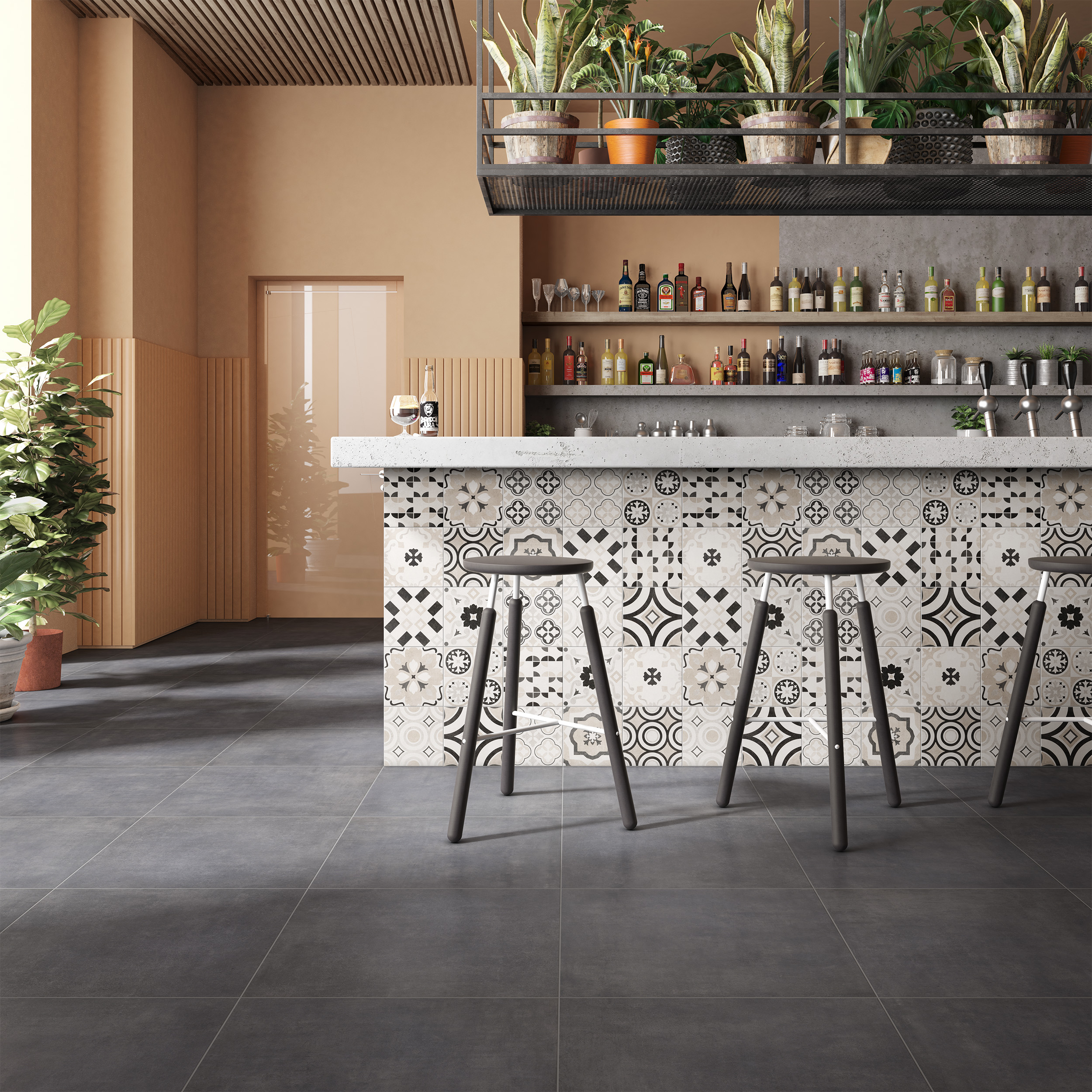 Urbanixx Gres Bari Bodenfliese Betonoptik Schwarz Matt 20x20 cm rektifiziert R9