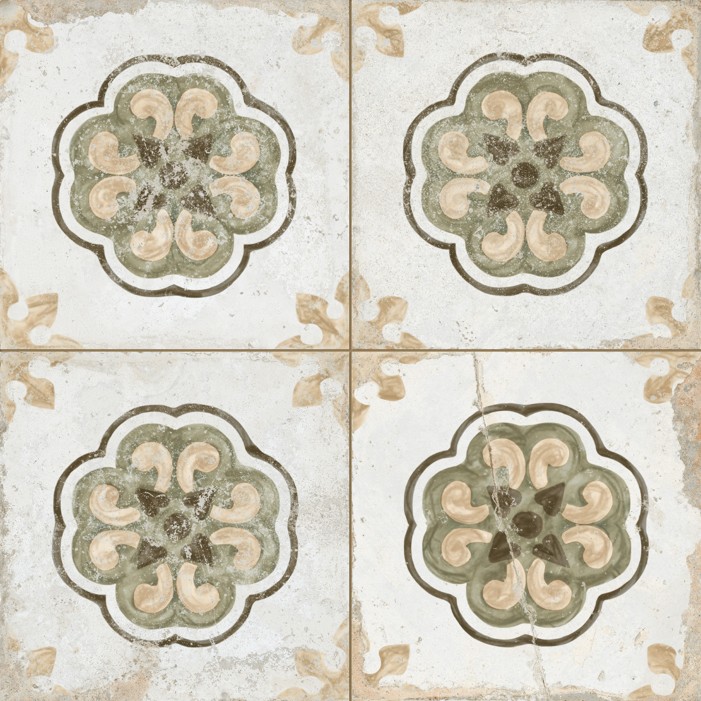 Peronda Porto Mosaik Retrofliese Vintageoptik Mix Hellblau Grün Matt 45x45 cm R9
