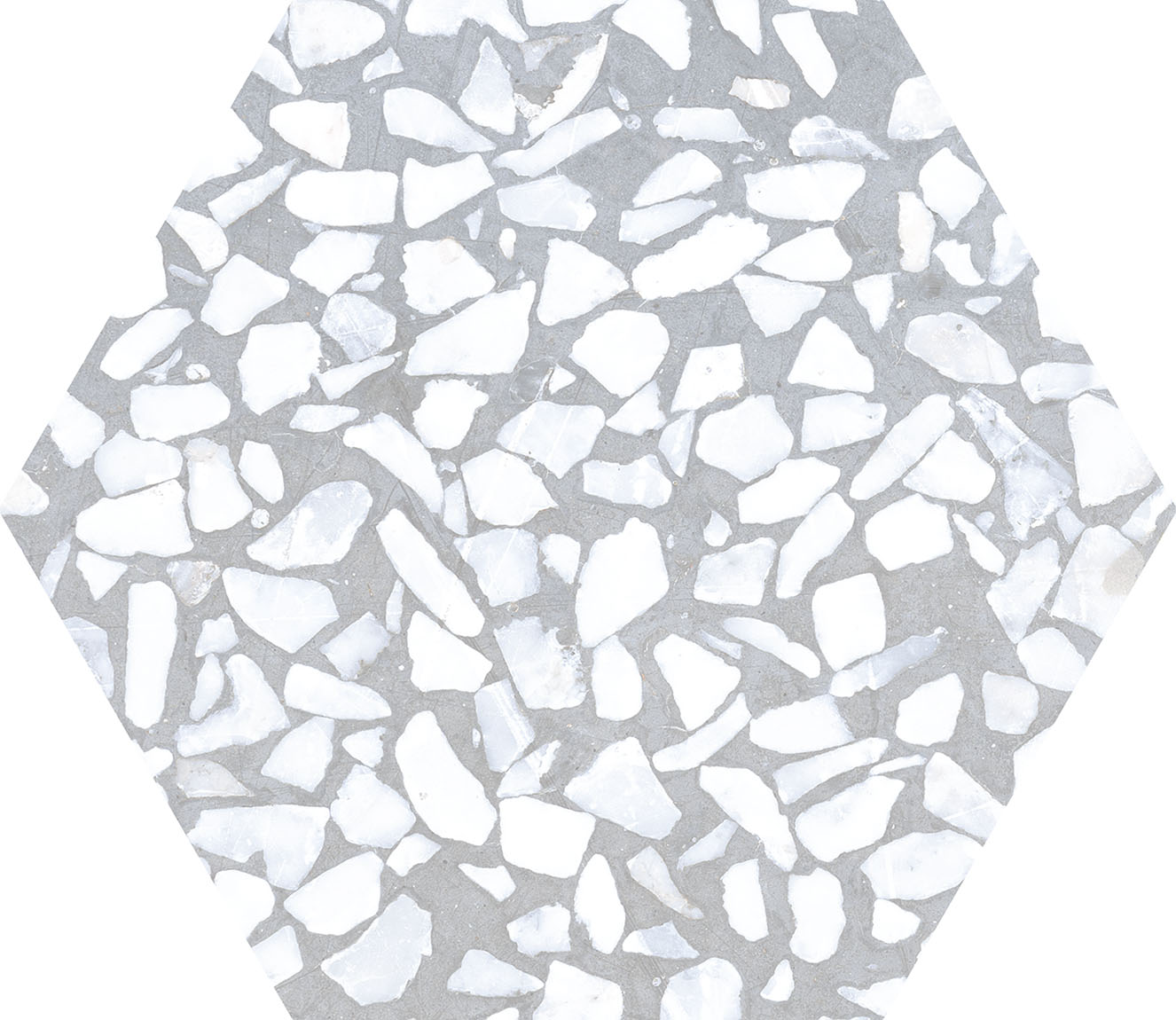 Urbanixx Gres Tarfala Bodenfliesen Terrazzooptik Hexagon Grau matt 23,2x26,7 cm rekt.