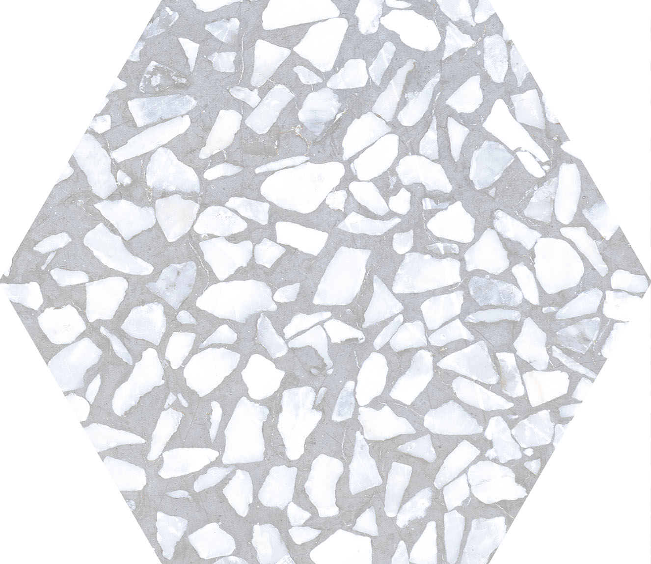 Urbanixx Gres Tarfala Bodenfliesen Terrazzooptik Hexagon Grau Matt 23,2x26,7 cm rektifiziert
