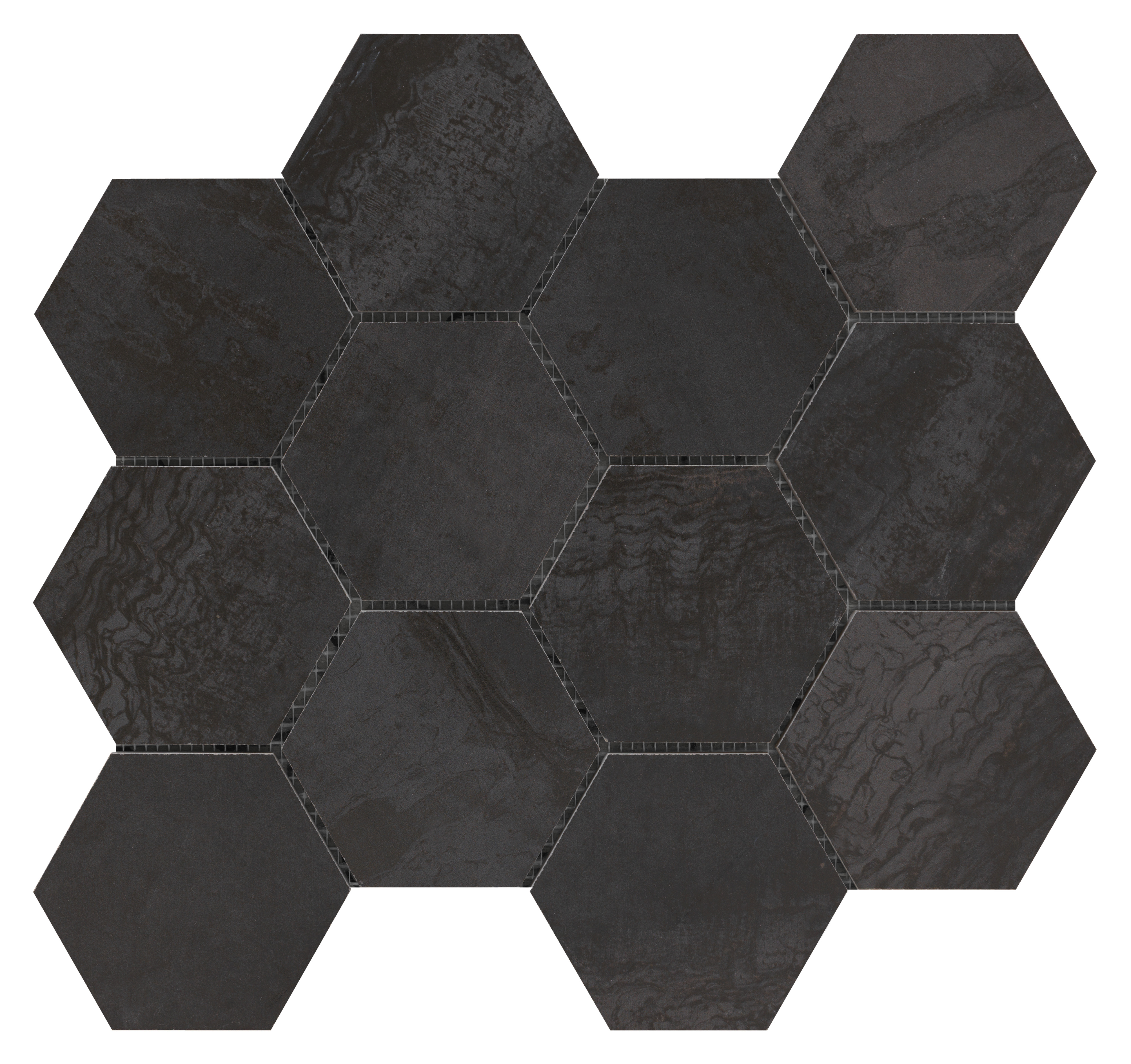 Urbanixx Gres Mailand Mosaik Hexagon Metalloptik Schwarz Matt 30x34 cm rektifiziert 