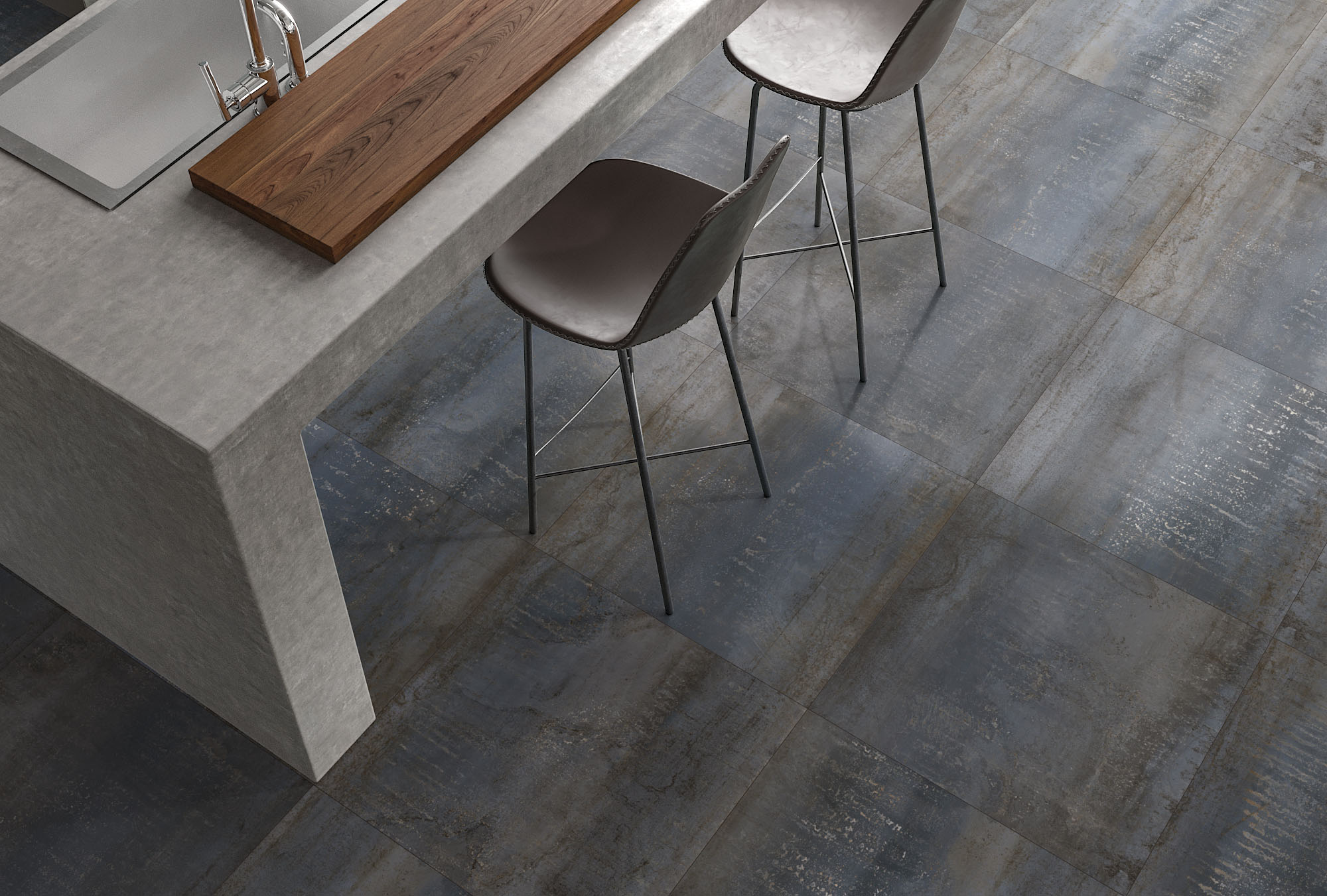 Urbanixx Gres Karlstadt Bodenfliesen Metalloptik Blau Matt 60x60 cm rektifiziert R9