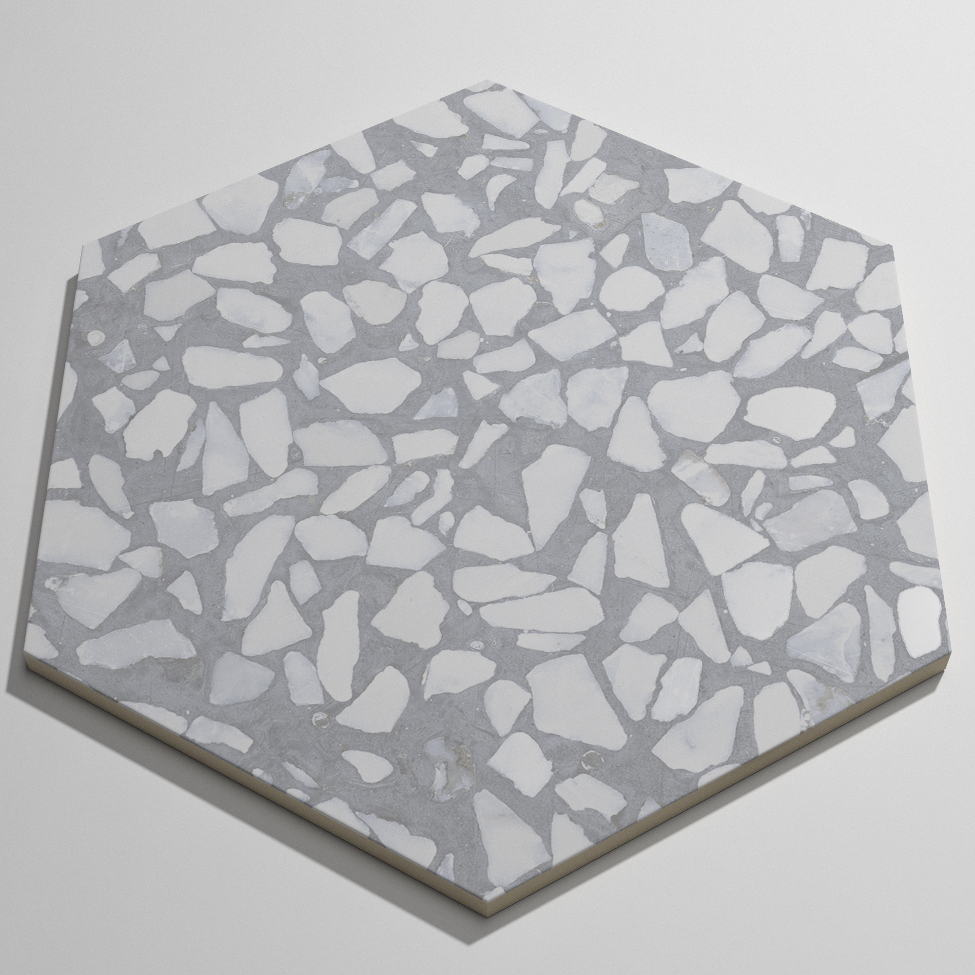 Urbanixx Gres Tarfala Bodenfliesen Terrazzooptik Hexagon Grau Matt 23,2x26,7 cm rektifiziert