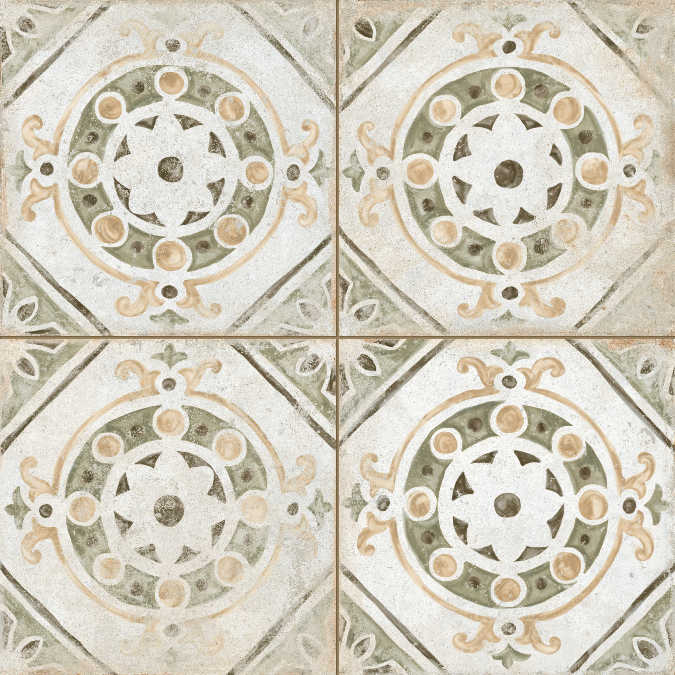 Peronda Porto Mosaik Retrofliese Vintageoptik Mix Grün Braun Matt 45x45 cm R9