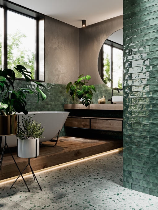 Catalea Gres Craquele Metrofliesen Grün Glänzend 6,5x20 cm