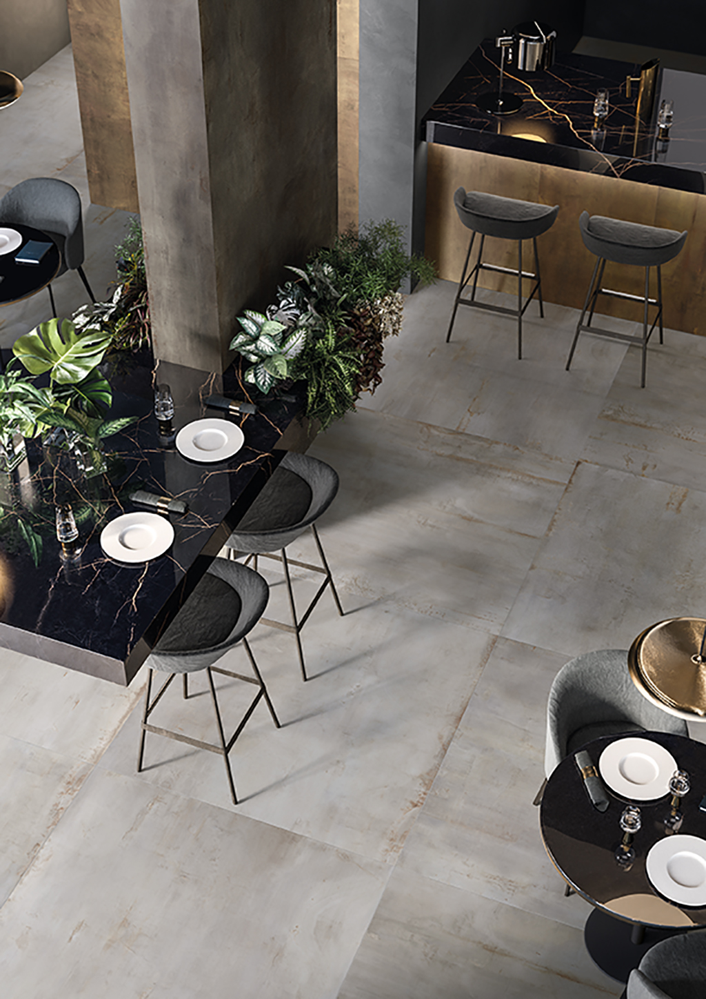 Flaviker Rebel Bodenfliese Metalloptik Grau Matt 160x320 cm rektifiziert