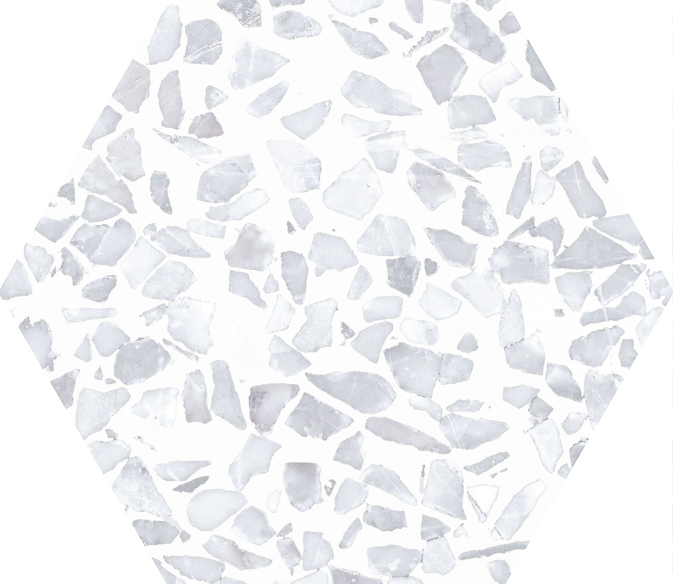 Urbanixx Gres Tarfala Bodenfliesen Terrazzooptik Hexagon Hellgrau Matt 23,2x26,7 cm rektifiziert
