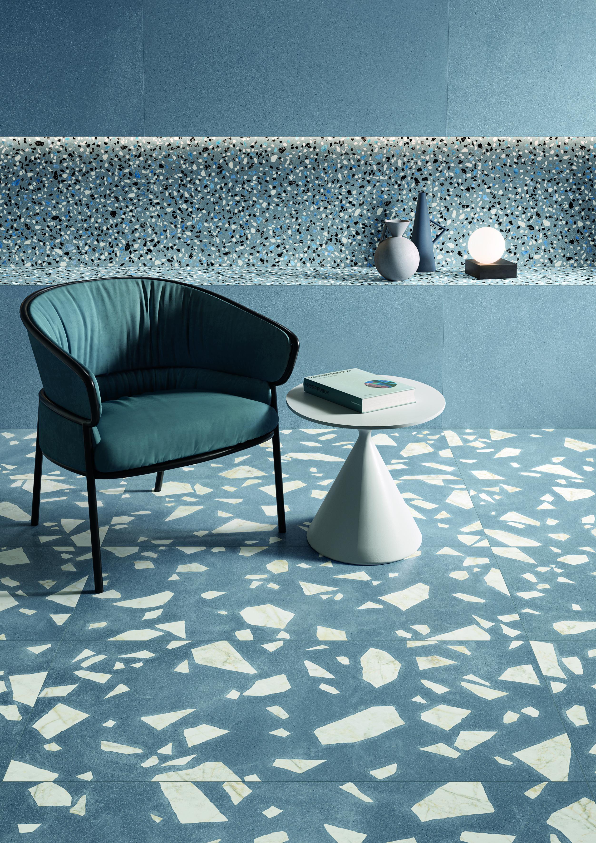 Ergon Medley Classic Bodenfliese Terrazzooptik Blau Matt 30x60 cm rektifiziert R10B