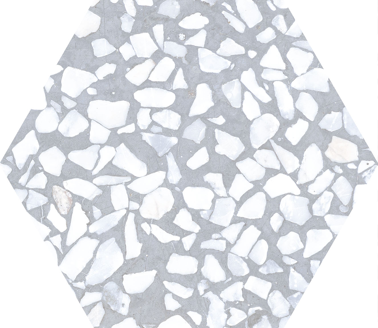 Urbanixx Gres Tarfala Bodenfliesen Terrazzooptik Hexagon Grau matt 23,2x26,7 cm rekt.