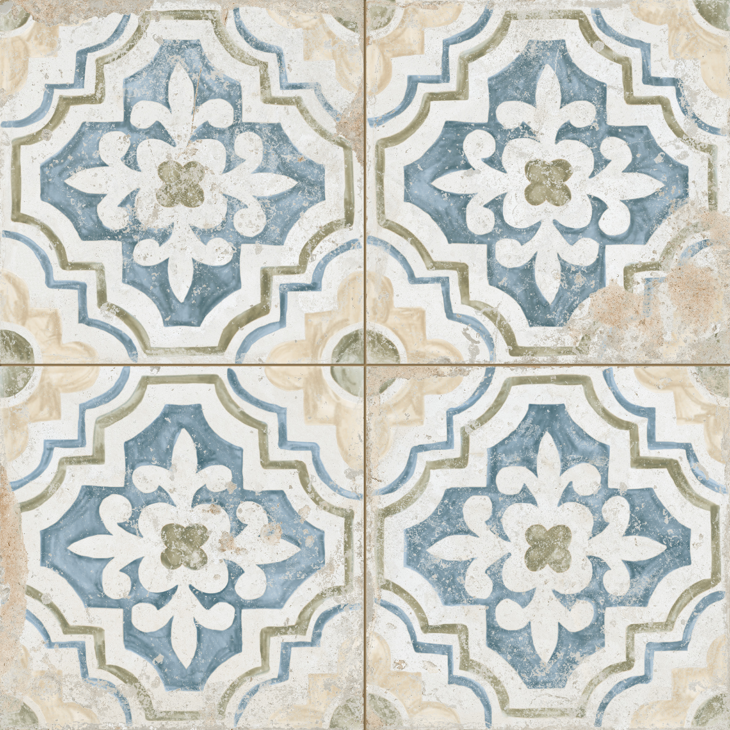 Peronda Porto Mosaik Retrofliese Vintageoptik Mix Blau Weiß Matt 45x45 cm R9