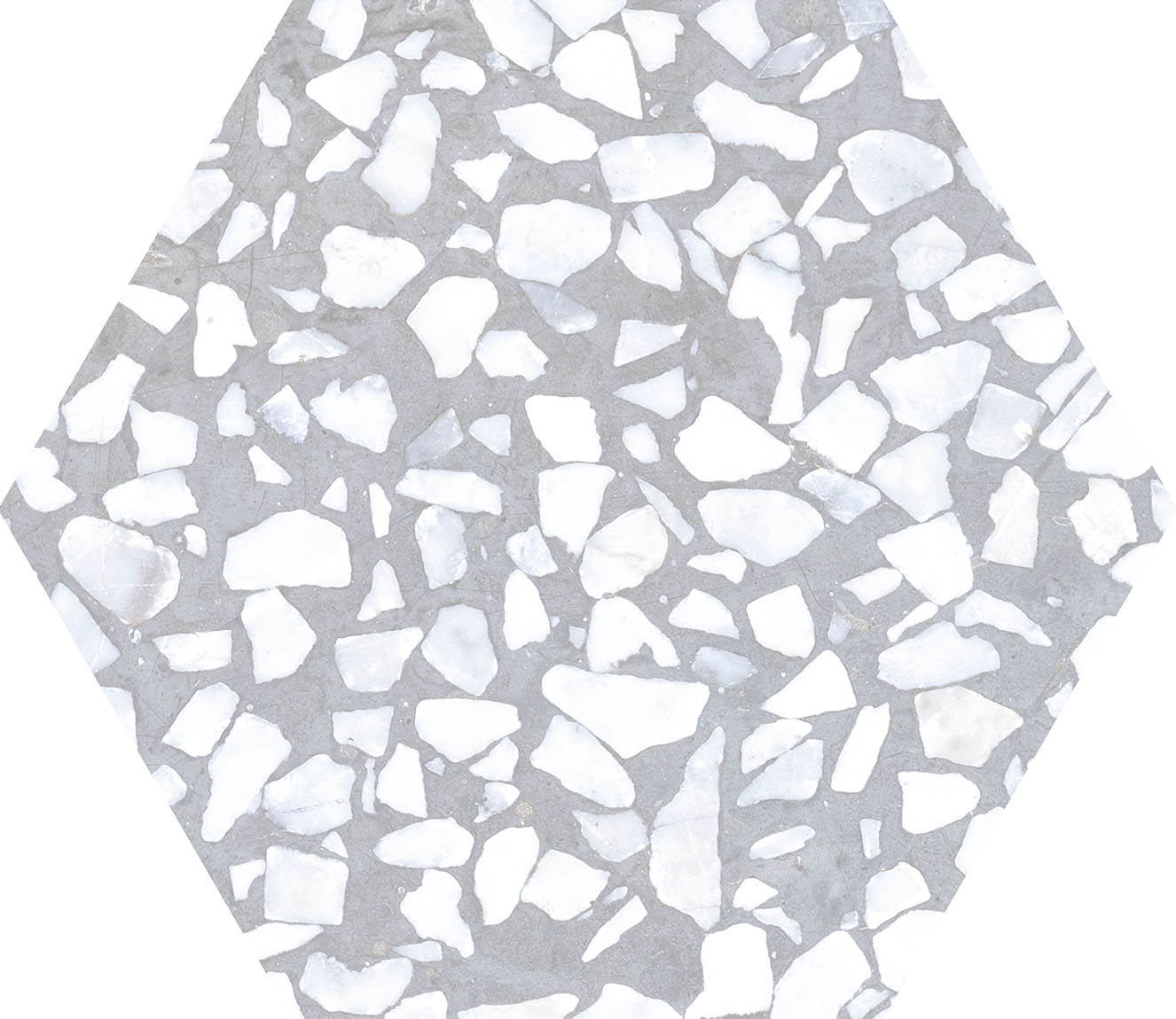 Urbanixx Gres Tarfala Bodenfliesen Terrazzooptik Hexagon Grau Matt 23,2x26,7 cm rektifiziert