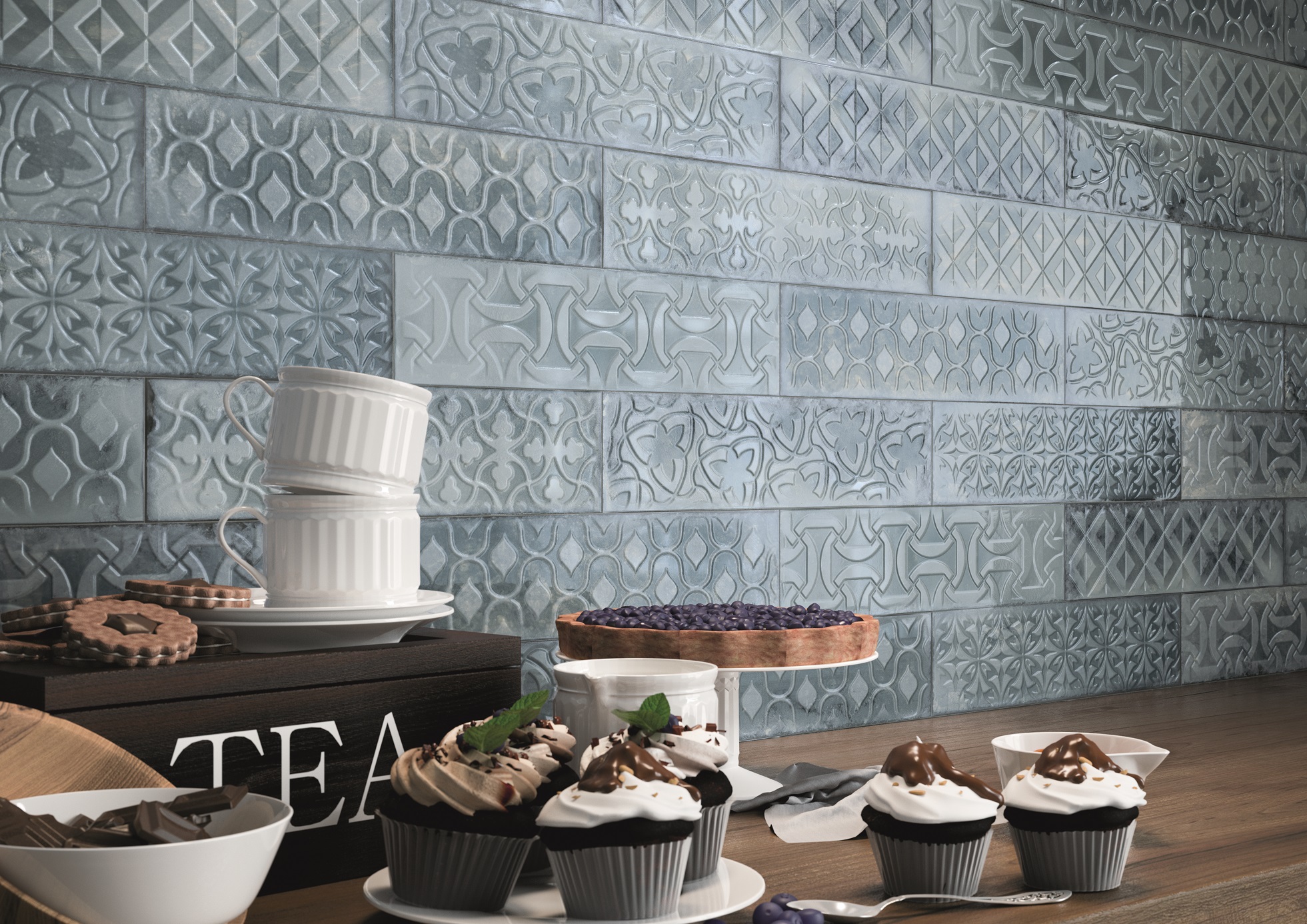 Catalea Gres Nellim Metrofliese Dekor Blau Glänzend 7,5x30 cm  
