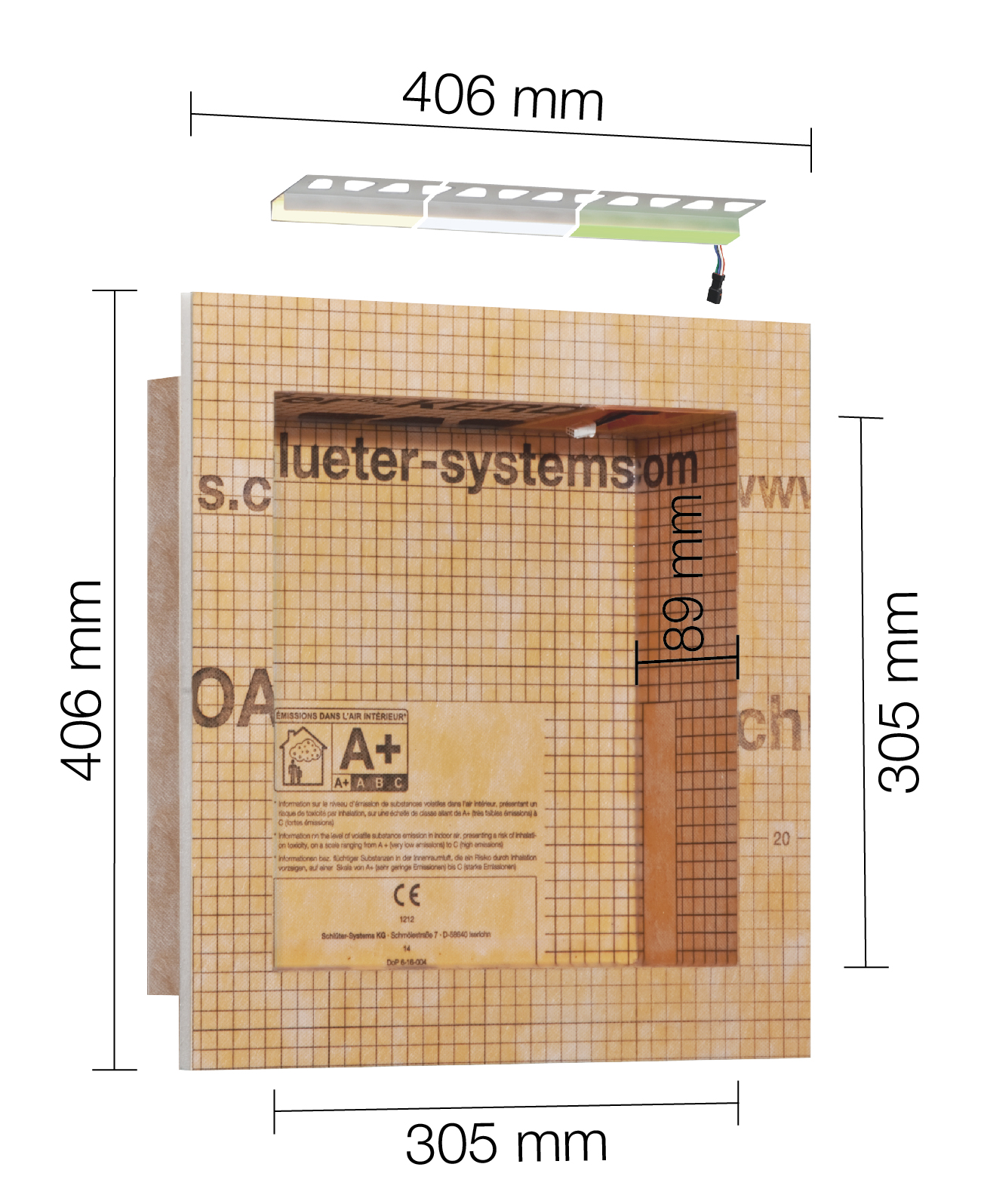 Schlüter Kerdi Board NLT BR Duschnische Set mit LED Beleuchtung und Steuerung 305x305x89 mm RGB + Weiß 