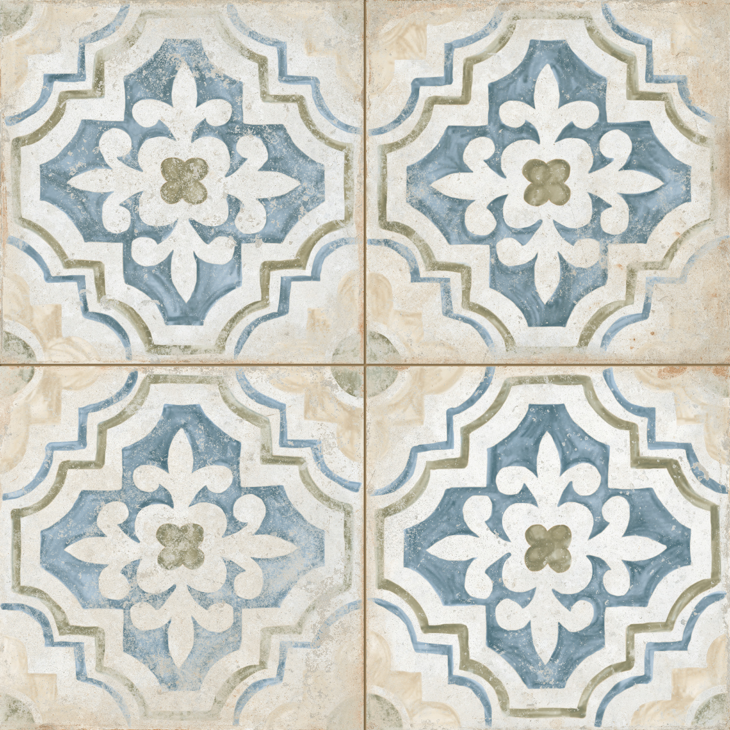 Peronda Porto Mosaik Retrofliese Vintageoptik Mix Blau Weiß Matt 45x45 cm R9