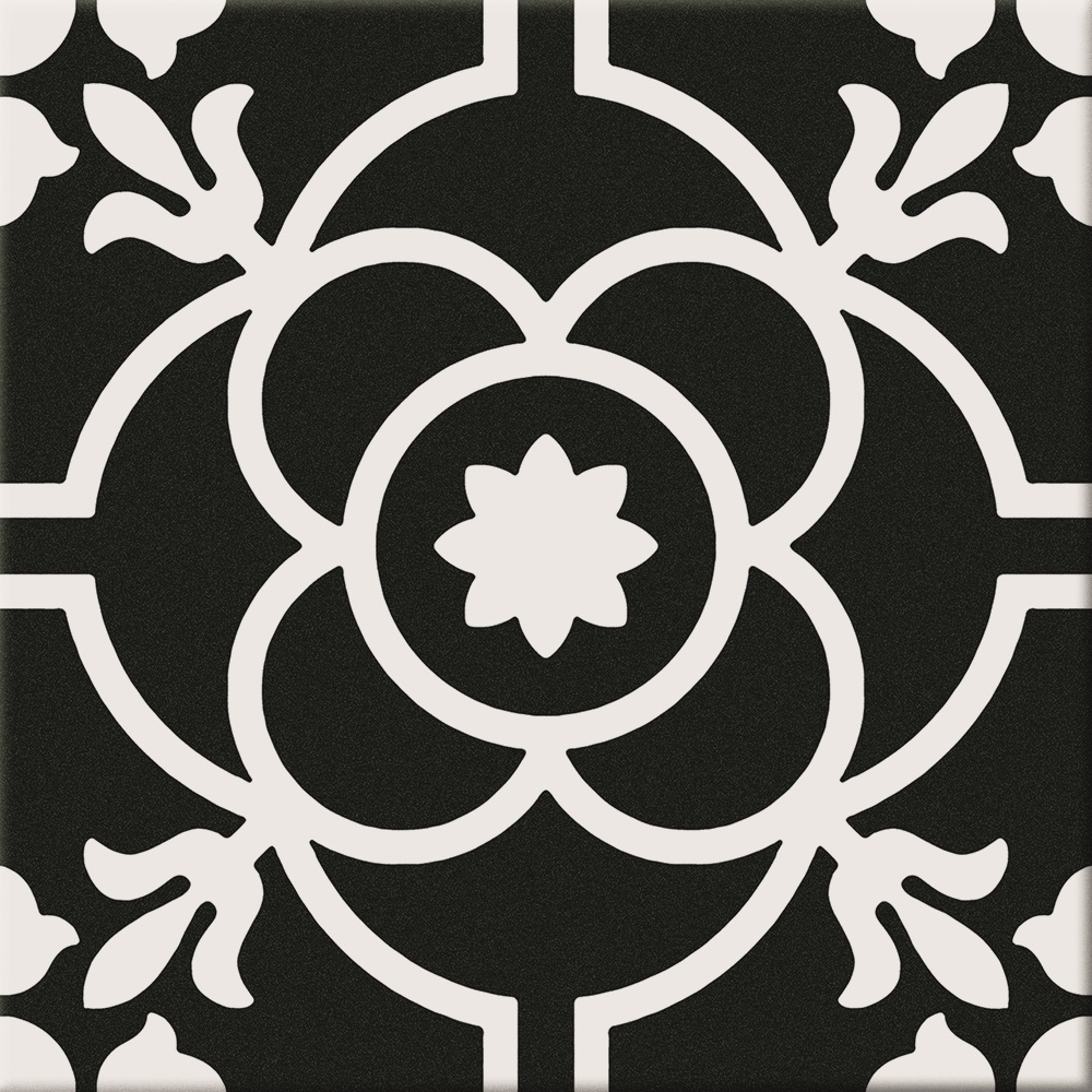 Catalea Gres Allsta Retrofliese Blume Schwarz Weiß Matt 20x20 cm