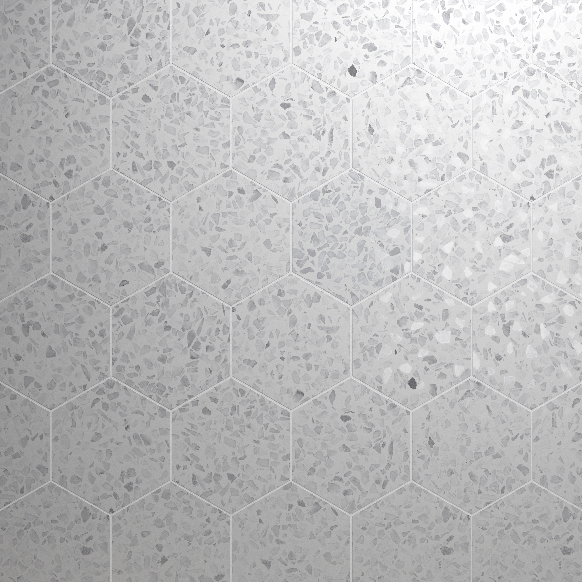 Urbanixx Gres Tarfala Bodenfliesen Terrazzooptik Hexagon Hellgrau Matt 23,2x26,7 cm rektifiziert
