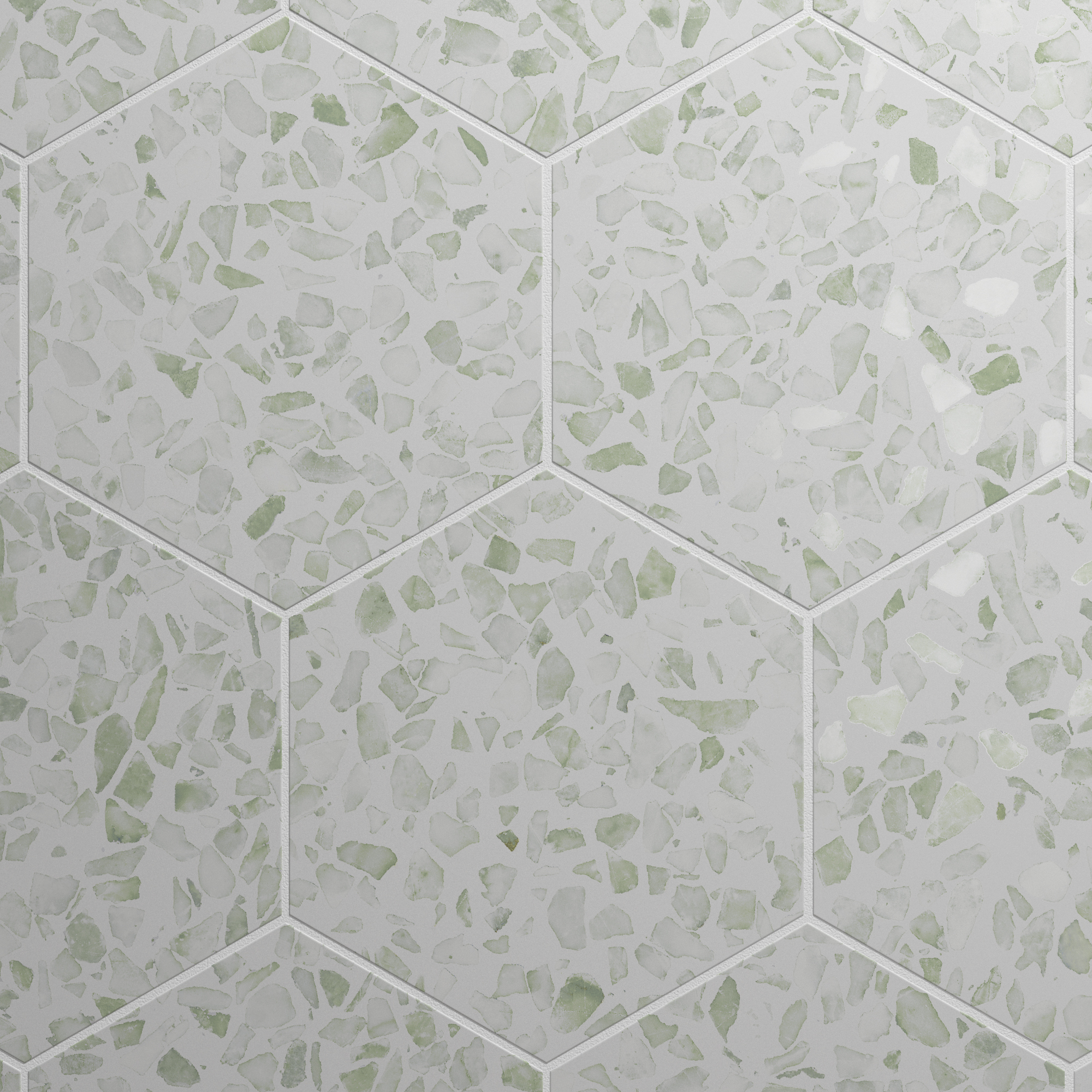 Urbanixx Gres Tarfala Bodenfliesen Terrazzooptik Hexagon Grün Matt 23,2x26,7 cm rektifiziert