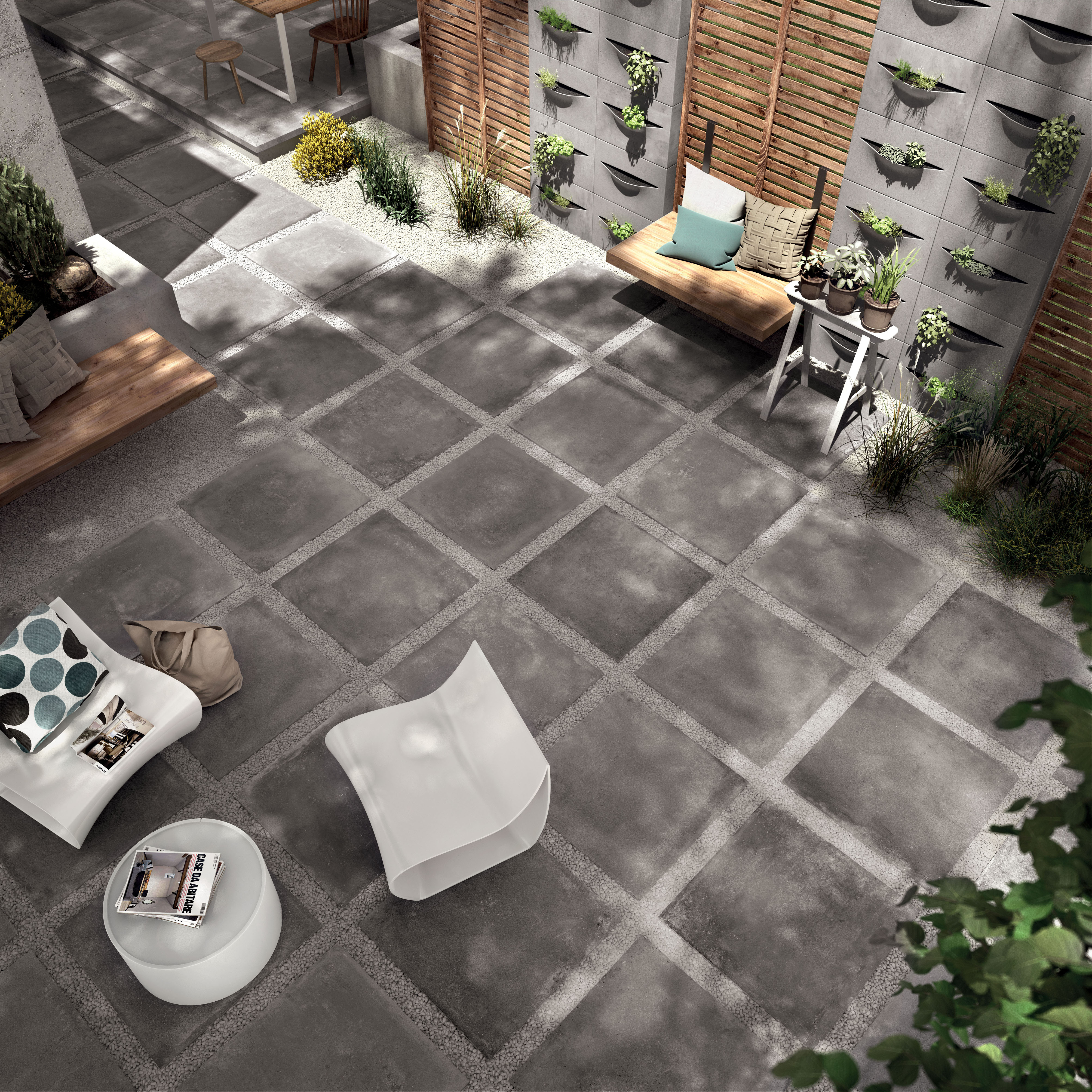 Flaviker X20 Backstage keramisches Terrassenelement Betonoptik Ash matt 76x76 cm rekt. R11C