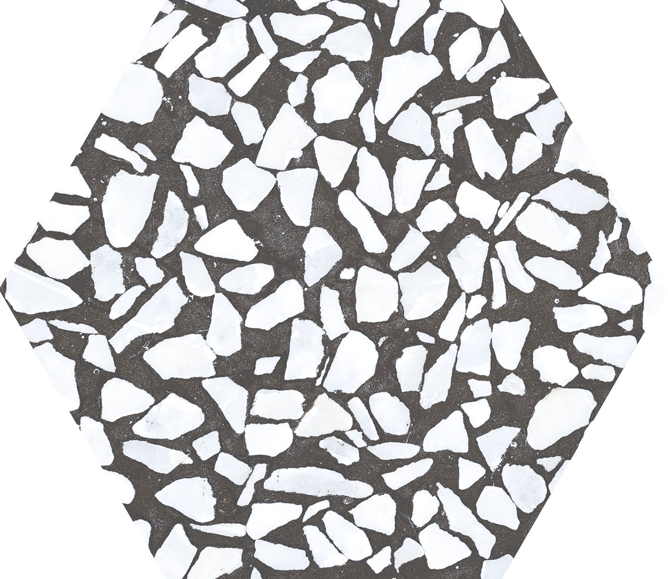 Urbanixx Gres Tarfala Bodenfliesen Terrazzooptik Hexagon Schwarz Matt 23,2x26,7 cm rektifiziert