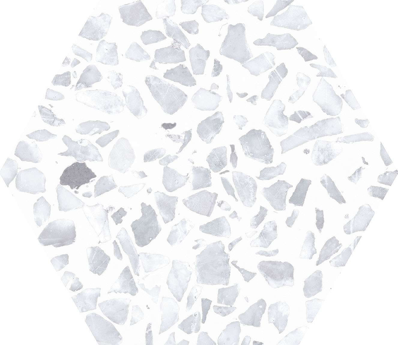 Urbanixx Gres Tarfala Bodenfliesen Terrazzooptik Hexagon Hellgrau Matt 23,2x26,7 cm rektifiziert