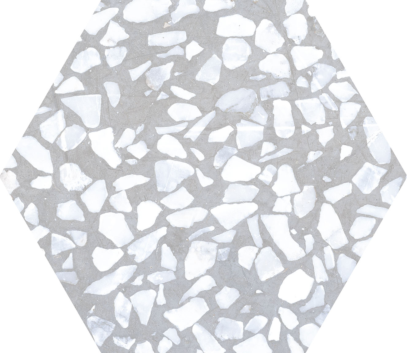 Urbanixx Gres Tarfala Bodenfliesen Terrazzooptik Hexagon Grau Matt 23,2x26,7 cm rektifiziert