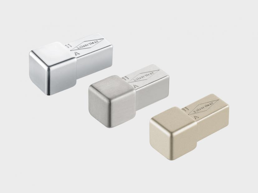 Blanke CUBELINE Fliesenschiene Eckstück quadratische Form Aluminium eloxiert goldfarbig matt geschliffen 11 mm hoch   