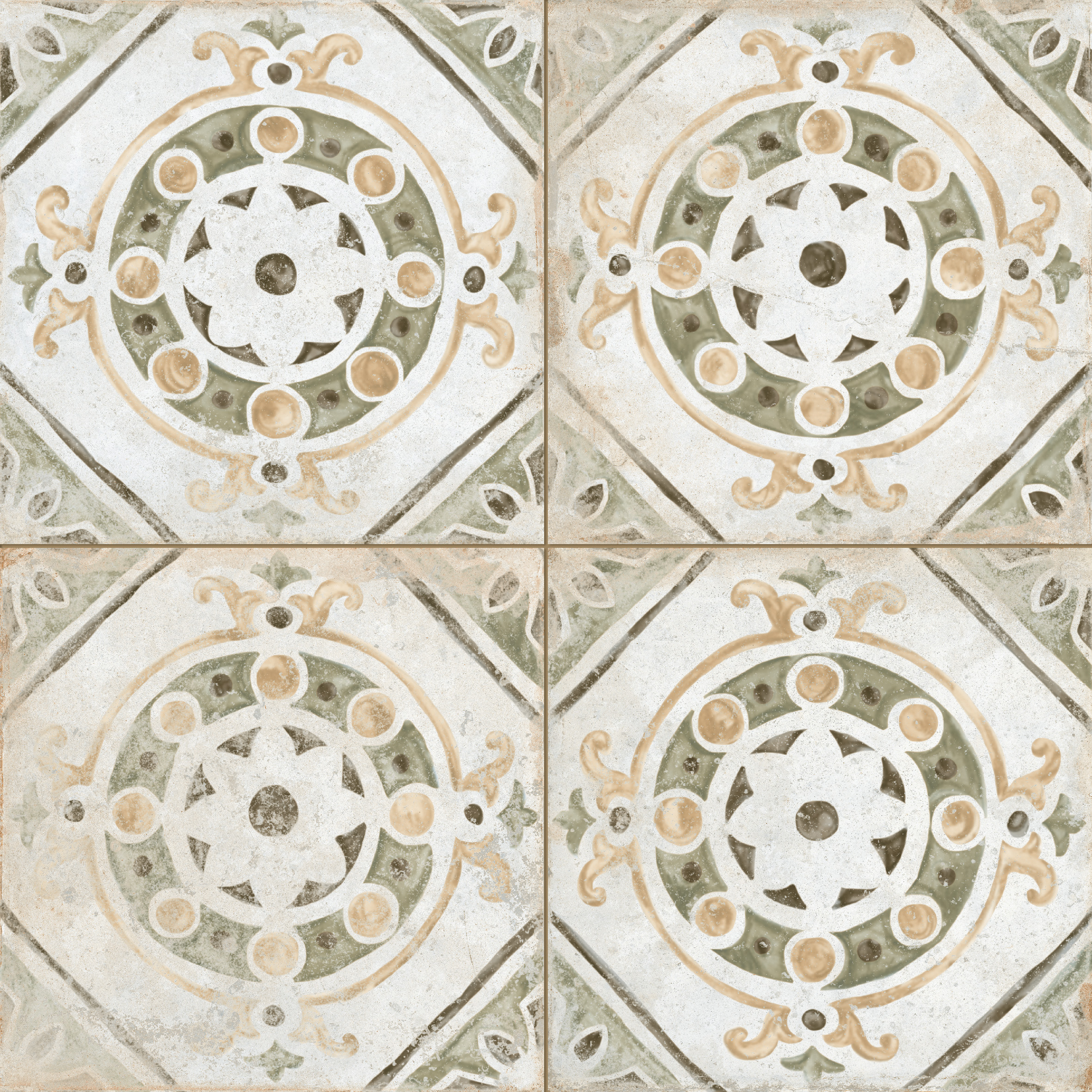 Peronda Porto Mosaik Retrofliese Vintageoptik Mix Grün Braun Matt 45x45 cm R9