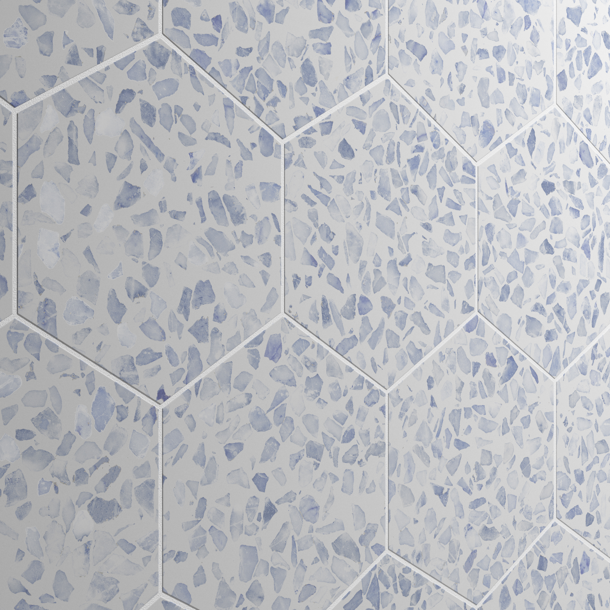 Urbanixx Gres Tarfala Bodenfliesen Terrazzooptik Hexagon Blau Matt 23,2x26,7 cm rektifiziert