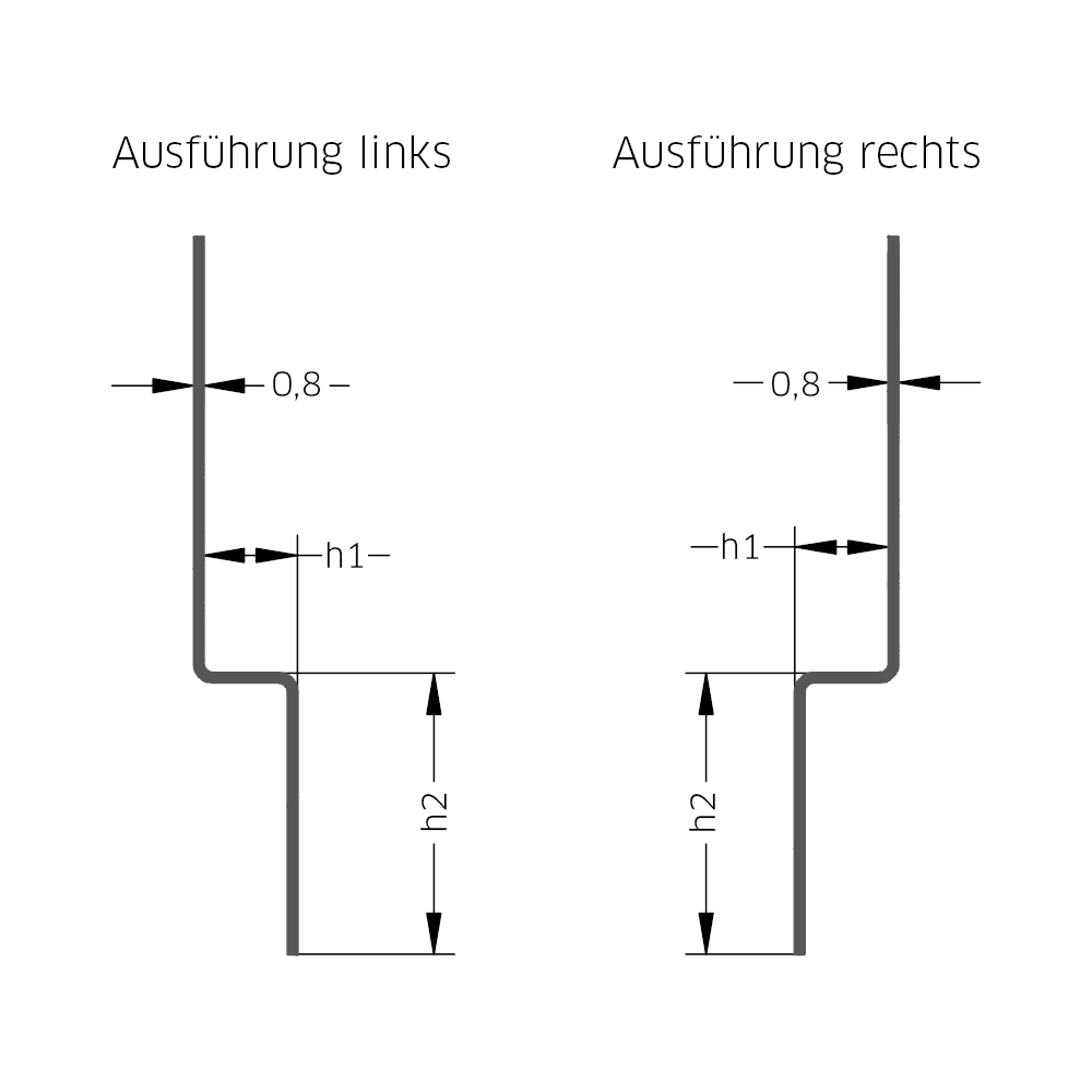 Blanke AQUA-KEIL WAND Edelstahl gebürstet rechter Anschlag 11 mm 32 mm 1,48 m