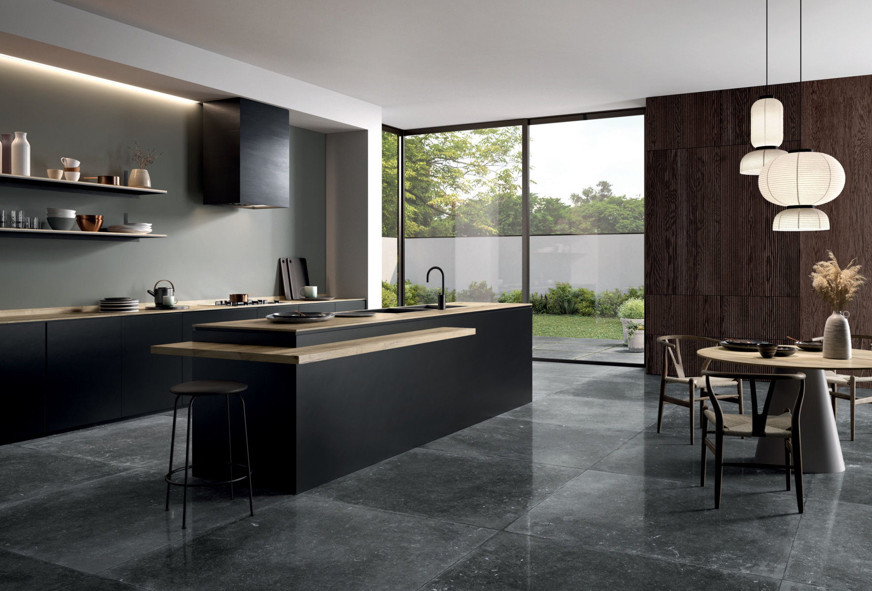 Flaviker Nordik Stone Indoor Bodenfliese Natursteinoptik Schwarz Anpoliert 120x120 cm rektifiziert