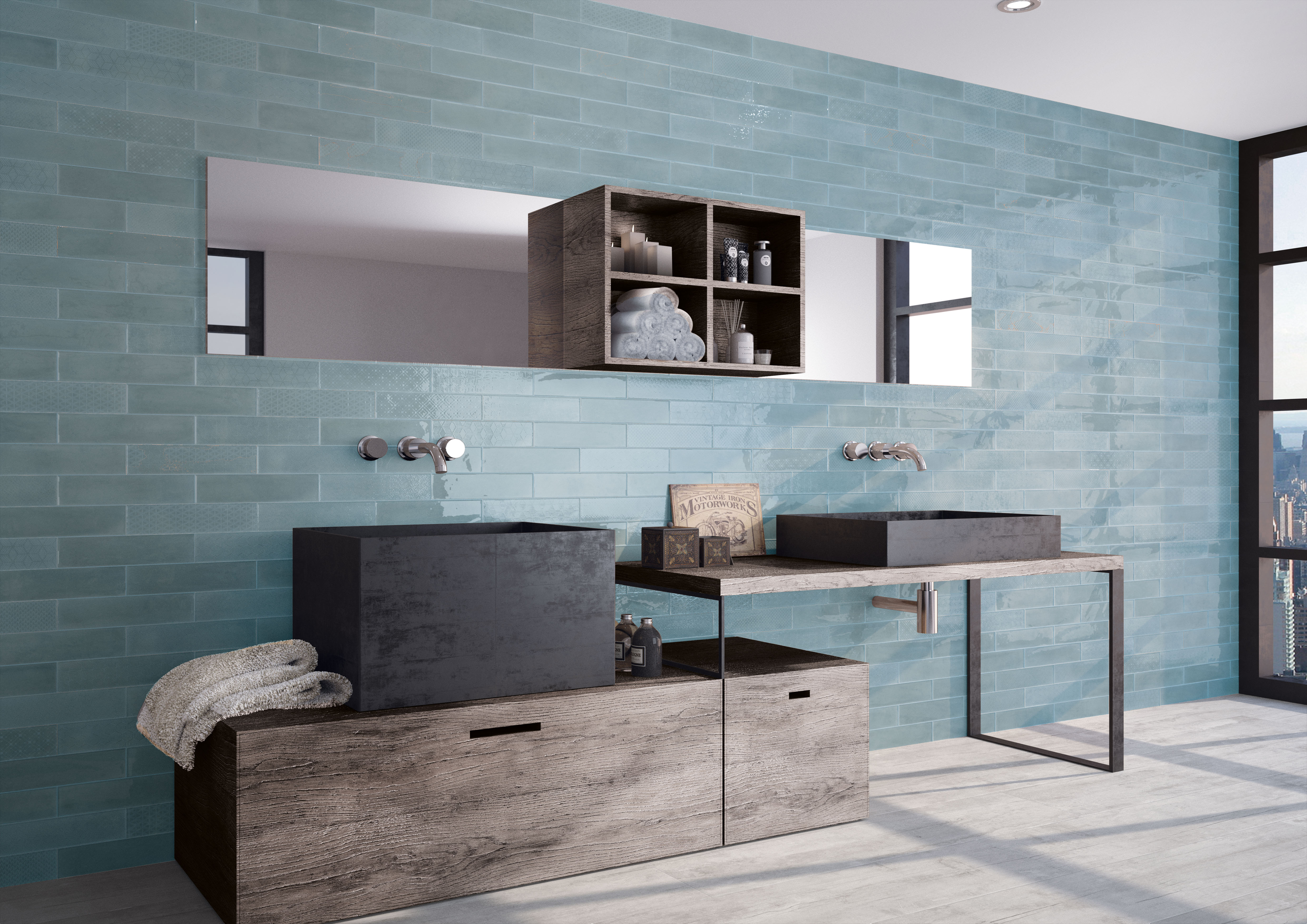 Catalea Gres Nyborg Dekor Metrofliese Blau Glänzend 7,5x30 cm  