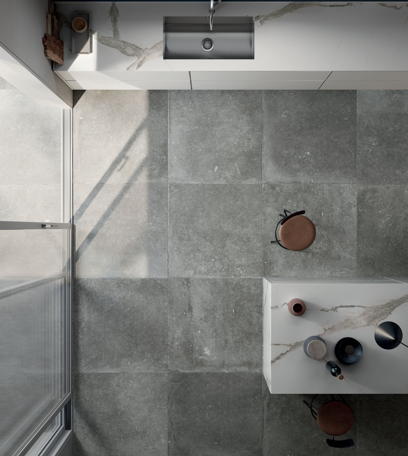 Flaviker Nordik Stone Indoor Bodenfliese Natursteinoptik Grau Matt 90x90 cm rektifiziert R10B
