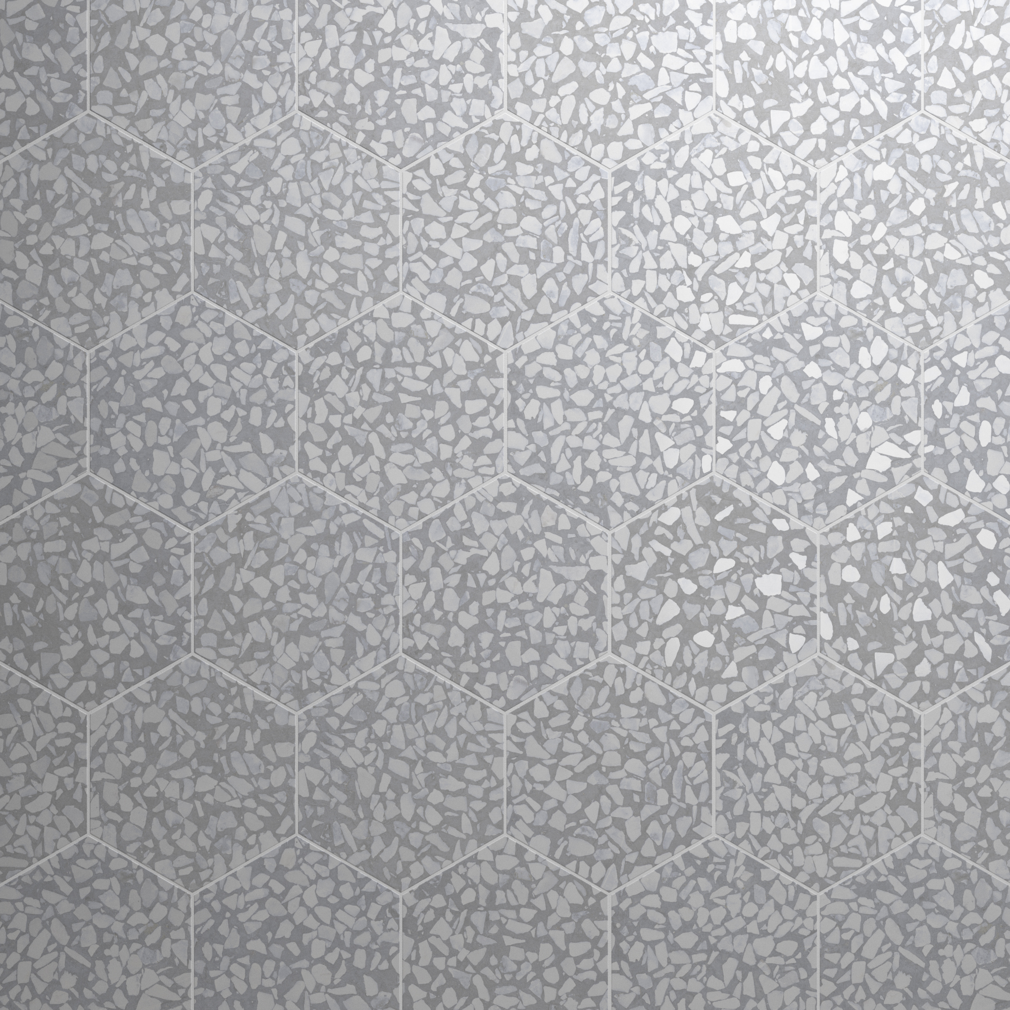 Urbanixx Gres Tarfala Bodenfliesen Terrazzooptik Hexagon Grau Matt 23,2x26,7 cm rektifiziert