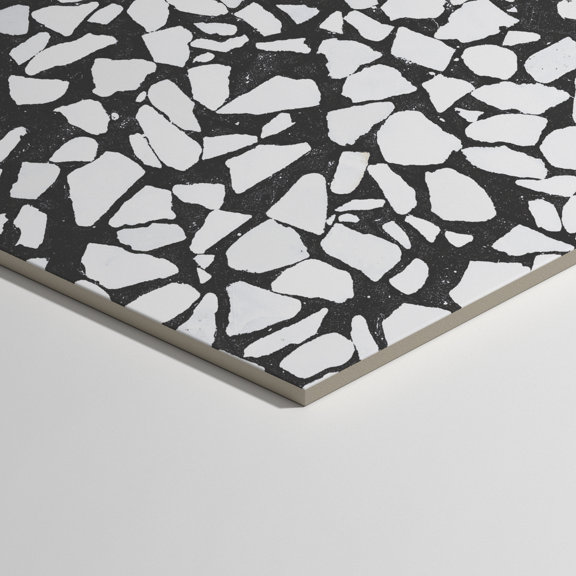 Urbanixx Gres Tarfala Bodenfliesen Terrazzooptik Hexagon Schwarz Matt 23,2x26,7 cm rektifiziert