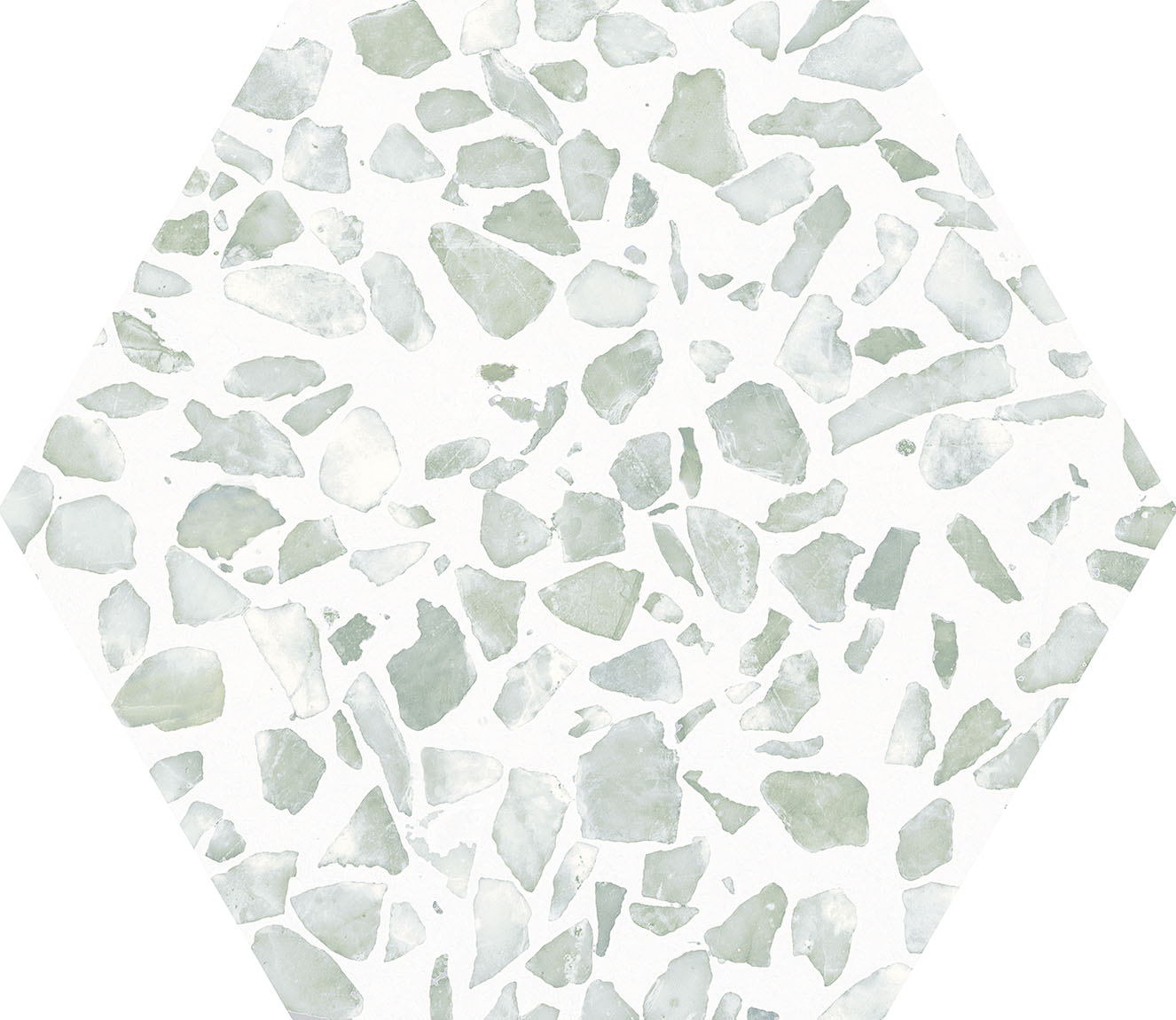 Urbanixx Gres Tarfala Bodenfliesen Terrazzooptik Hexagon Grün matt 23,2x26,7 cm rekt.