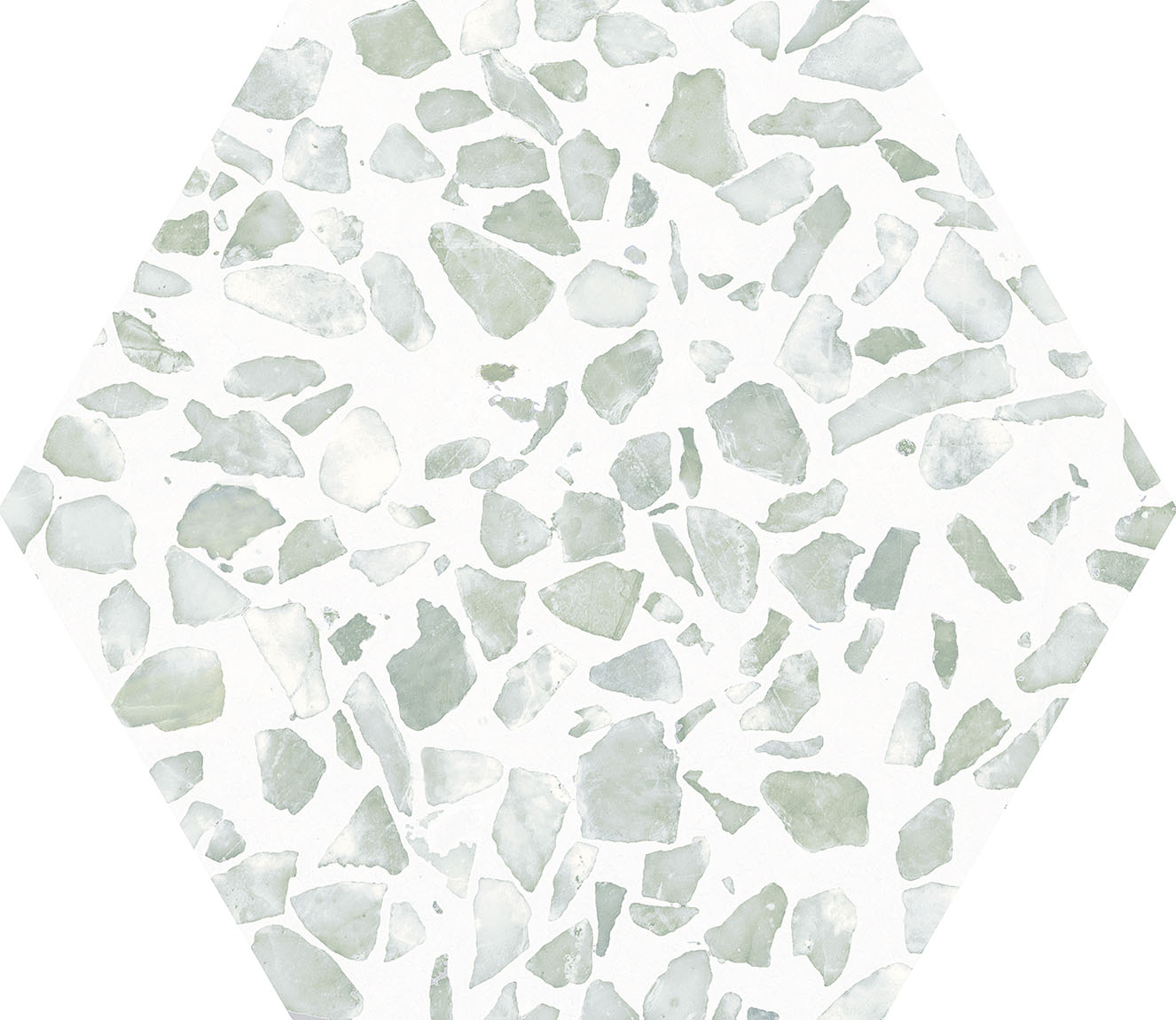 Urbanixx Gres Tarfala Bodenfliesen Terrazzooptik Hexagon Grün Matt 23,2x26,7 cm rektifiziert