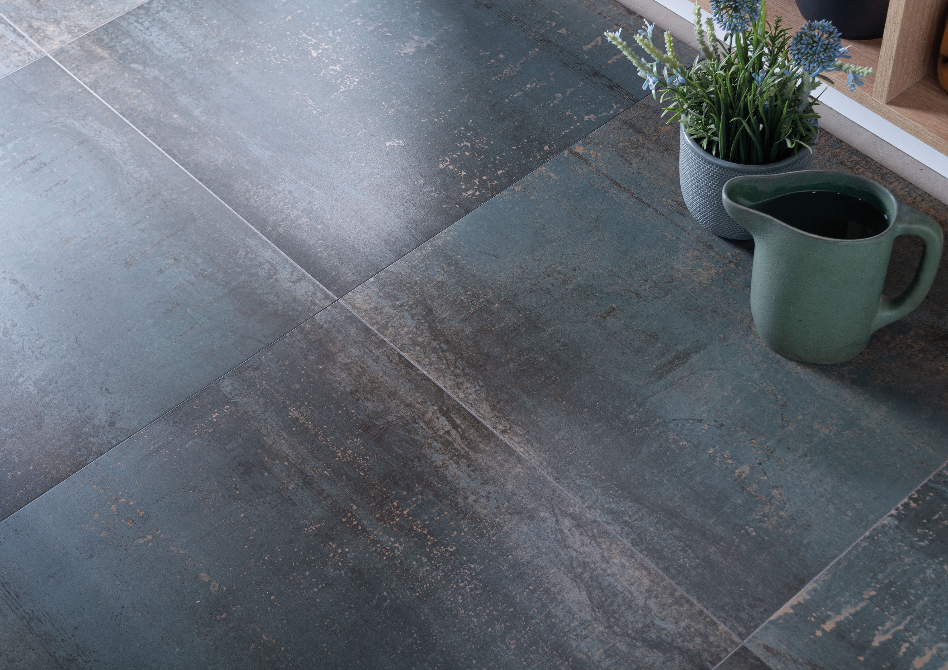Urbanixx Gres Karlstadt Bodenfliesen Metalloptik Blau Matt 60x60 cm rektifiziert R9
