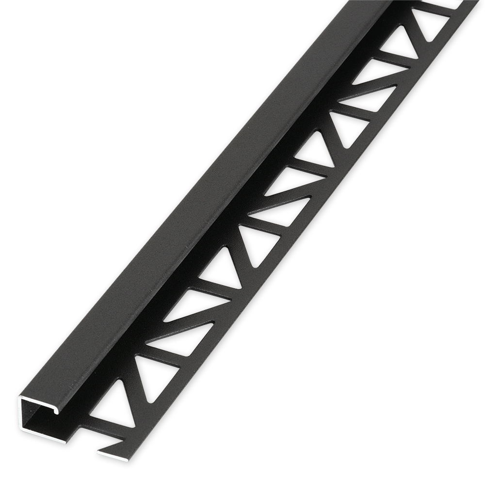 Blanke Fliesenschiene New York Edition Cubeline quadratische Form Abschlussprofil Aluminium Midnight Black 11 mm hoch 2,5 m lang