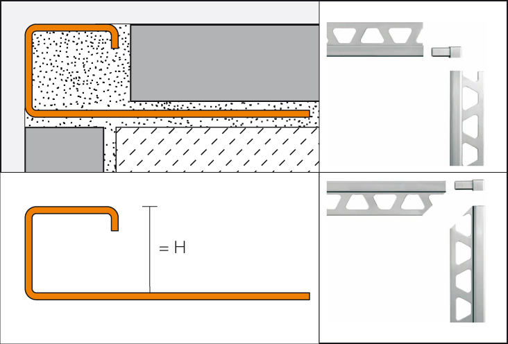 Schlüter QUADEC AC Aussenecke MBW H = 8 mm quadratische Form