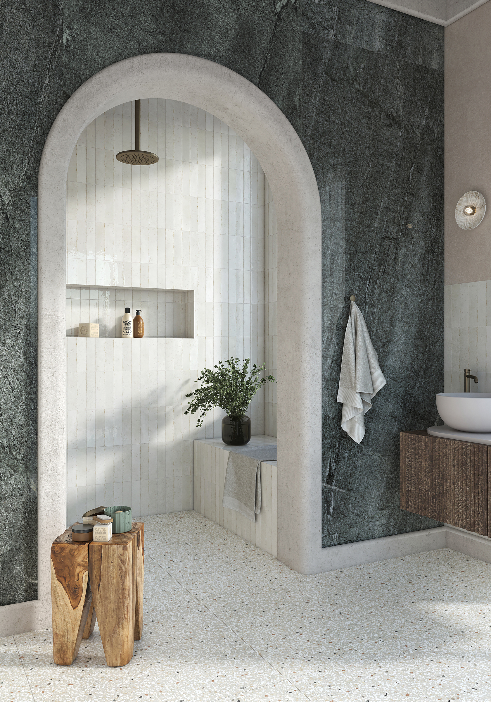Vanezia Gres Mima Wandfliese Marmoroptik Grün Glänzend 120x280 cm rektifiziert