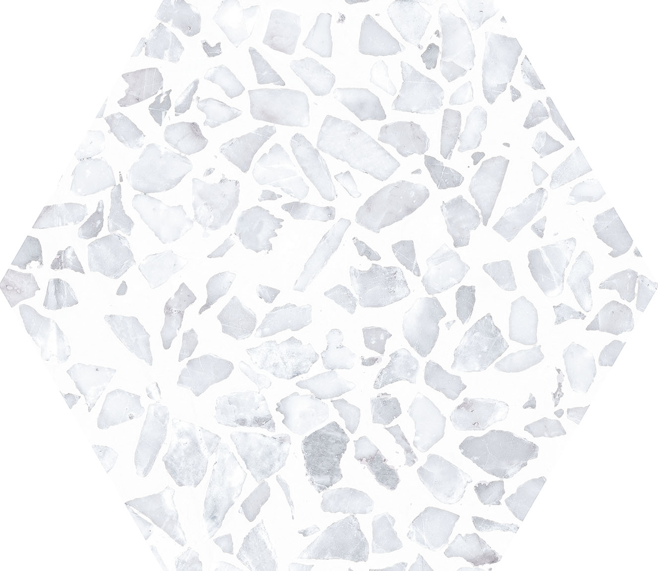 Urbanixx Gres Tarfala Bodenfliesen Terrazzooptik Hexagon Hellgrau Matt 23,2x26,7 cm rektifiziert