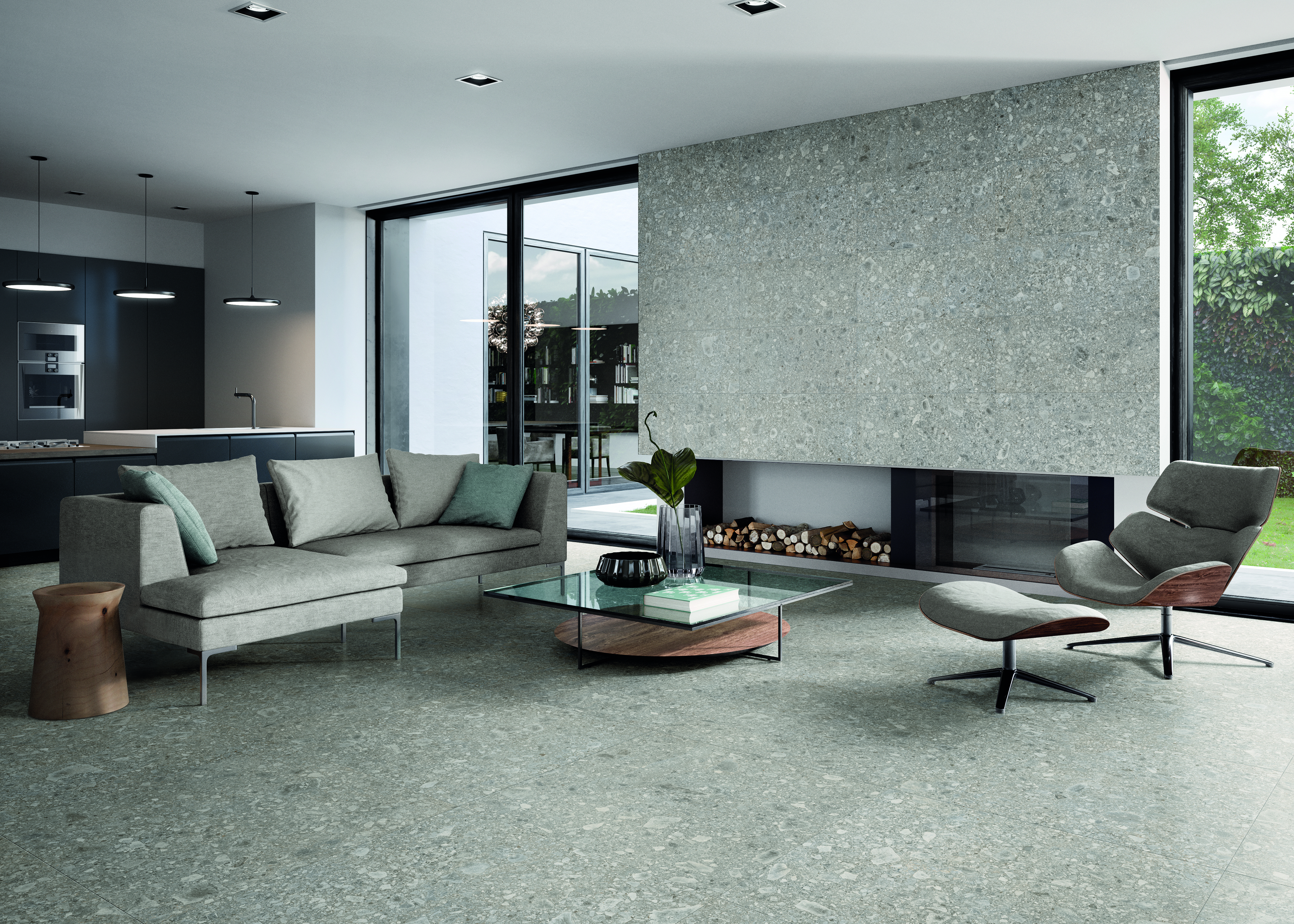 Ergon Lombarda Bodenfliese Terrazzooptik Grau Matt 90x90 cm rektifiziert R10B