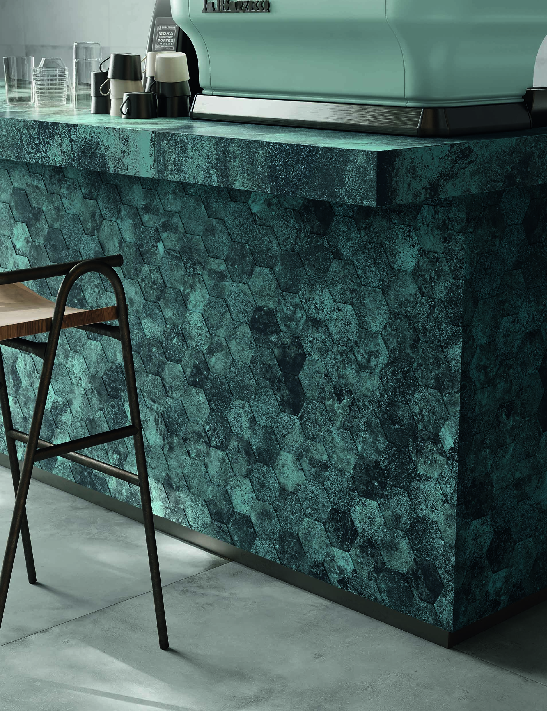 Caesar Alchemy Mosaik Hexagon 3D Metalloptik Blau Matt 28x34  cm  