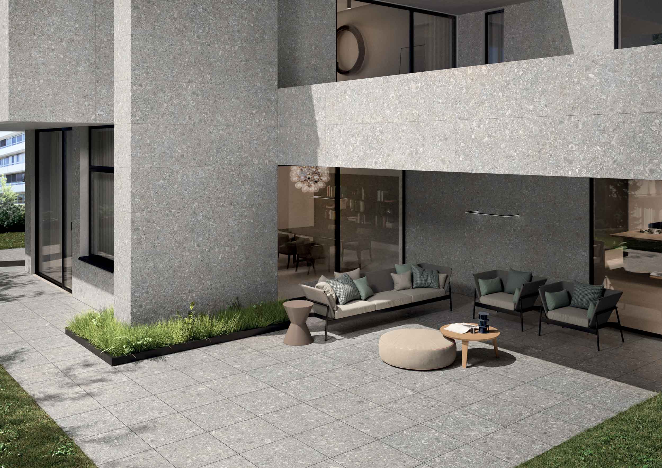 Ergon Lombarda Bodenfliese Outdoor Terrazzooptik Grau Matt 60x60 cm rektifiziert R11C
